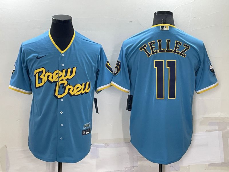 Men Milwaukee Brewers 11 Tellez Blue City Edition Game Nike 2022 MLB Jersey